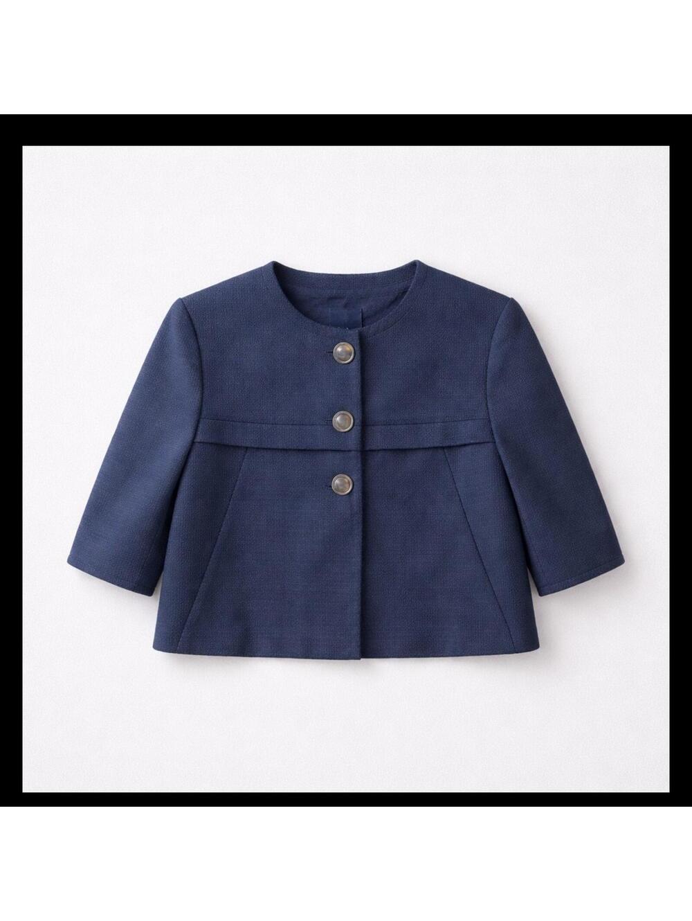 J.CREW Women's Navy Single-Breasted 3/4 Sleeve Crop Blazer Jacket Sz 2 Business